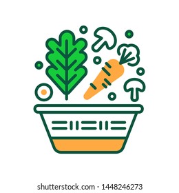 Vegetables in basket color line icon. Natural, healthy vegetarian food. Farming concept. Pictogram for web page, mobile app, promo. UI/UX/GUI design element. Editable stroke.