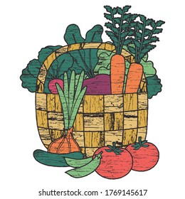 Vegetables in a basket with handle