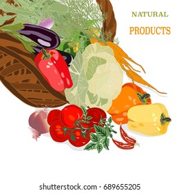 Vegetables basket isolated on white. Natural Organic food.