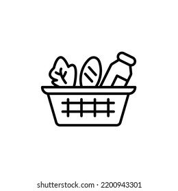 Verduras en el icono de la línea de cesta. Ilustración de elemento simple. Verduras en diseño de símbolos de esquema de concepto de canasta.