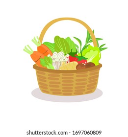 Vegetables in basket on white background vector