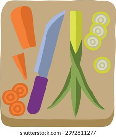Verduras cortadas con un cuchillo en una tabla de corte o corte