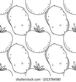 Vegetables. Black and white illustration, seamless pattern for coloring book or page.