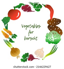 Vegetables for borscht, hand drawing imitation, gradient.