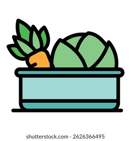 Vegetables bowl icon. Outline vegetables bowl vector icon color flat isolated