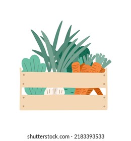 Vegetables in a box. Harvesting. Vector illustration in flat style