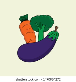 Vegetables (Carrot, Broccoli, Eggplant) vector design