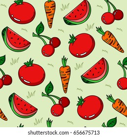 Vegetables cartoon pattern seamless vector flat background