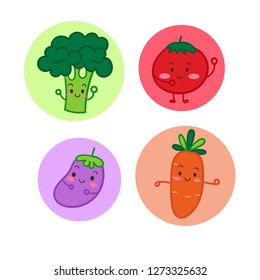 Vegetables cartoon- Vegetables set cute cartoon illustration: series Illustration of cute vegetables and fruit- card and Print for t-shirt. Romantic hand drawing illustration for children.