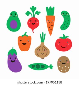 Vegetables cartoon set. Vector illustration.