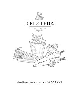 Vegetables And Celery Detox Hand Drawn Realistic Sketch