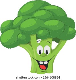 Vegetables Characters Collection: Vector illustration of a funny and smiling broccoli in cartoon style.