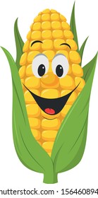 Vegetables Characters Collection: Vector illustration of a funny and smiling corncob in cartoon style.