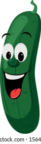 Vegetables Characters Collection: Vector illustration of a funny and smiling cucumber in cartoon style.