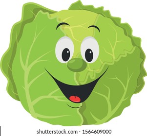 Vegetables Characters Collection: Vector illustration of a funny and smiling lettuce in cartoon style.