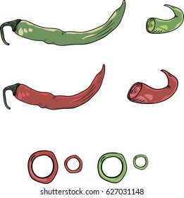 Vegetables, chilli and Chopped chilli, Illustration