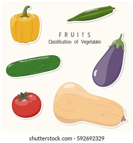 Vegetables classification in the theme of Fruits sticker set