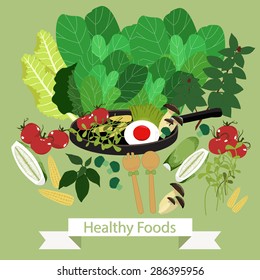 Vegetables. clean food. Cartoon Breakfast. vector illustration