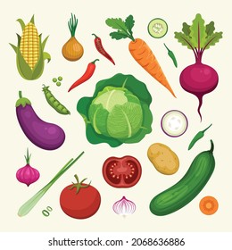 Ilustración del conjunto de vectores de clipart de vegetales