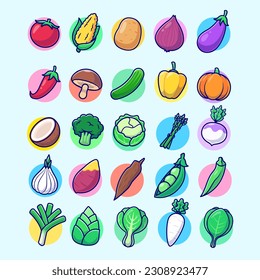 Vegetables Collection Cartoon Vector Icon Illustration. Food Nature Icon Concept Isolated Premium Vector. Flat Cartoon Style