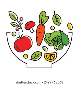 Vegetables collection. Decorative abstract flat vector illustration with green vegetables. Salad bowl.