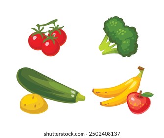 Vegetables collection isolated on white. Set of different fresh raw veggies icons. Healthy food concept. Cartoon vector. Vegetarian, vegetable pack symbol for graphic, web design logo vector.