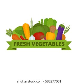 Vegetables collection. Organic and healthy food. Flat style, vector illustration.