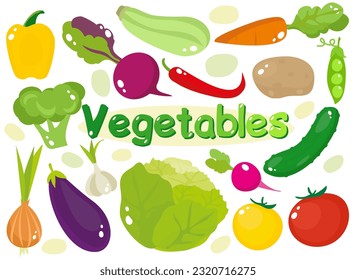 
Colección de verduras. Conjunto de verduras de dibujos animados. Ilustración del vector