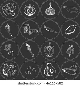 Vegetables collection. Set of hand drawn icons of graphic illustrations