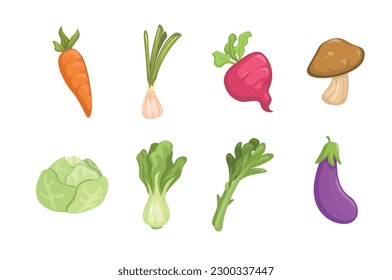 Vegetables collection set symbol cartoon illustration vector