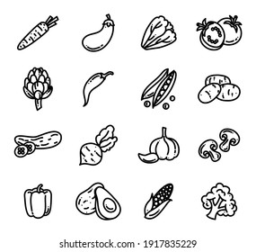 Colección de verduras - conjunto de iconos vectoriales de línea delgada