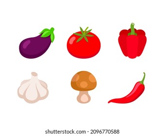 Vegetables color icon set. Vector vegetable emoji illustration collection