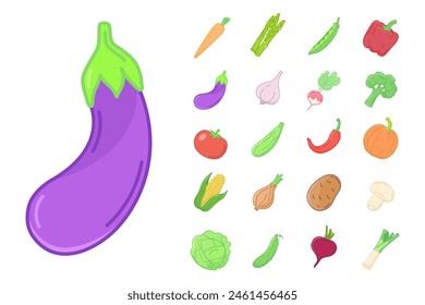 Conjunto de iconos de color de vegetales. estilo plano