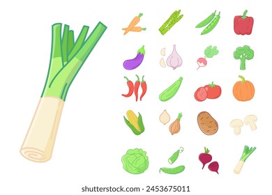 Vegetables color icons set on white background