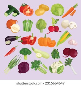 vegetables colored icon, vegetable icon set, flat vector illustration