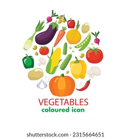 vegetables colored icon, vegetable icon set, flat vector illustration