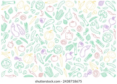 Vegetables colored line icons background Illustration for backgrounds, card, posters, banners. Vegetables composition.