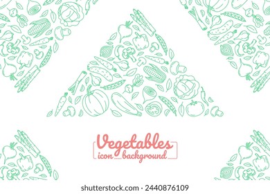 Vegetables colored line icons background in triangle composition. , card, posters, banners.