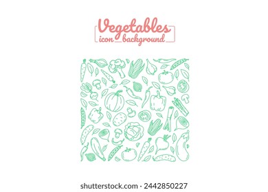 Iconos de línea de color de vegetales de fondo en composición cuadrada, tarjeta, carteles, pancartas. 