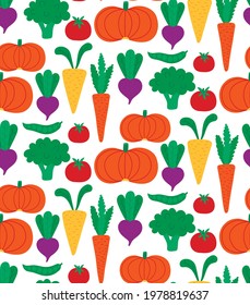 Vegetables colorful flat seamless vector pattern