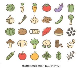 vegetables colorful vector icon set.