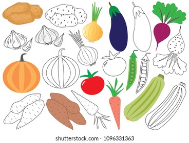 Vegetables. Coloring Educational game for children. Vector illustration.