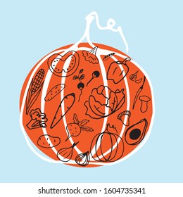 vegetables concept. hand drawn vegetables set in doodle style in vector.