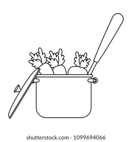 vegetables cooking in kitchen pot and ladle