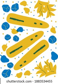 Handgezeichnetes Gemüse, Vektorgrafik. Plakatkartoon flaches Gemüse.