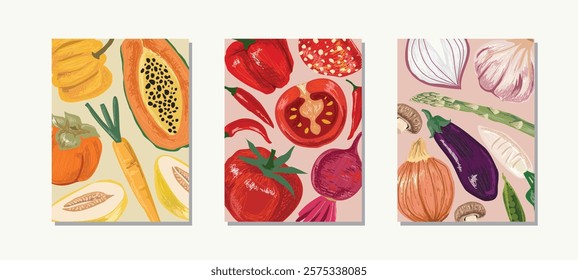 Vegetables cover background. design decoration vector. decorative graphic design illustration for poster, banner, cover, card . Vector illustration