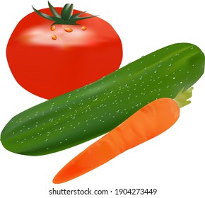 pepino de verduras y tomate sobre fondo blanco