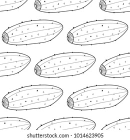 Vegetables, cucumbers. Black and white illustration, seamless pattern for coloring book or page.