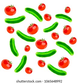 Vegetables cucumbers and tomatoes on white background