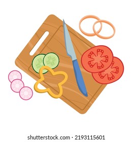 Vegetables cut on a plank isolated on a white background. flat style
